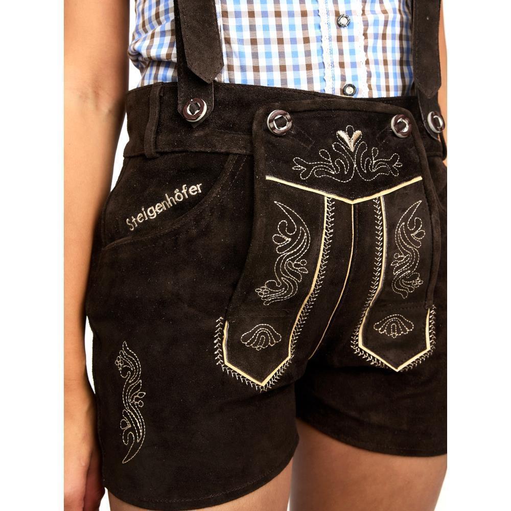 Steigenhöfer Traditionelle Leder-Hotpants für Damen mit Trägern