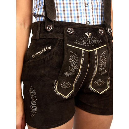 Steigenhöfer Traditionelle Leder-Hotpants für Damen mit Trägern