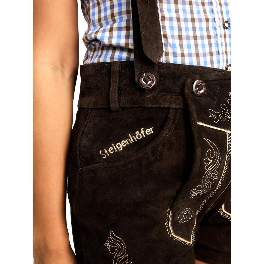 Steigenhöfer Traditionelle Leder-Hotpants für Damen mit Trägern