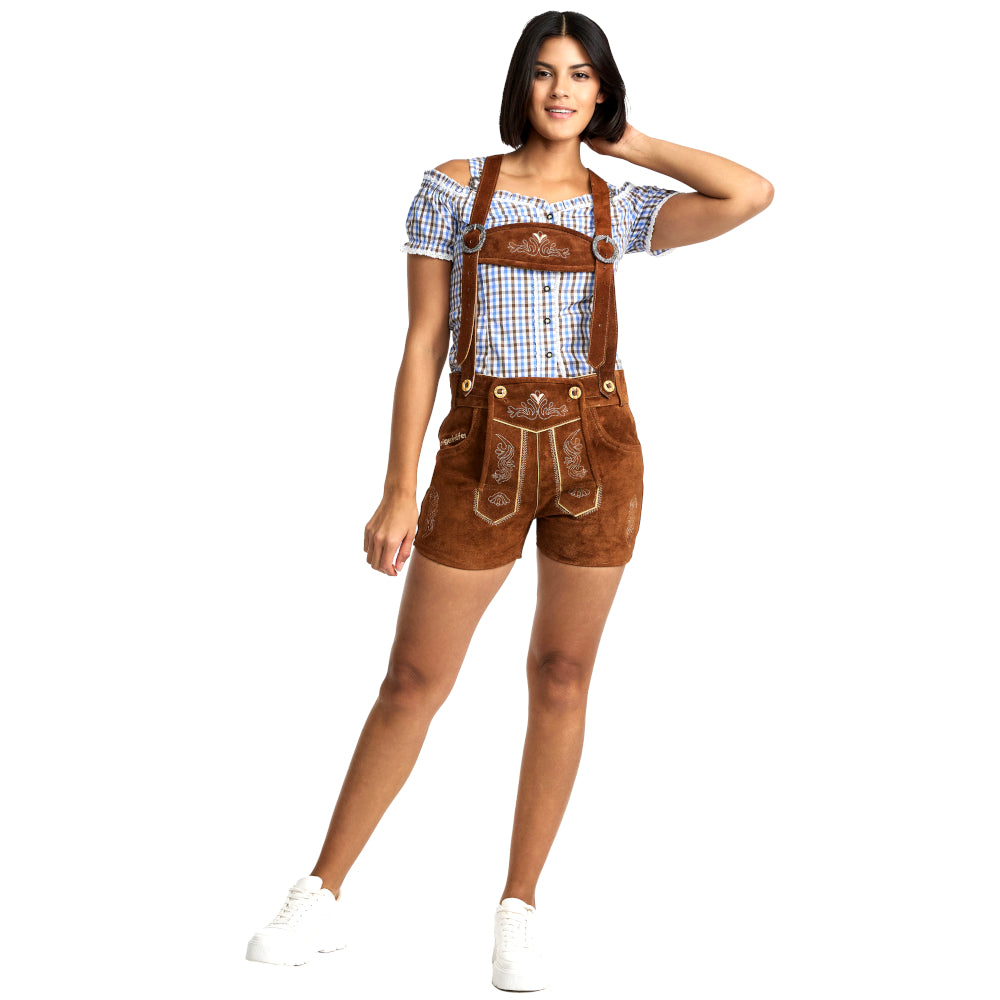 Steigenhöfer Traditionelle Leder-Hotpants für Damen mit Trägern