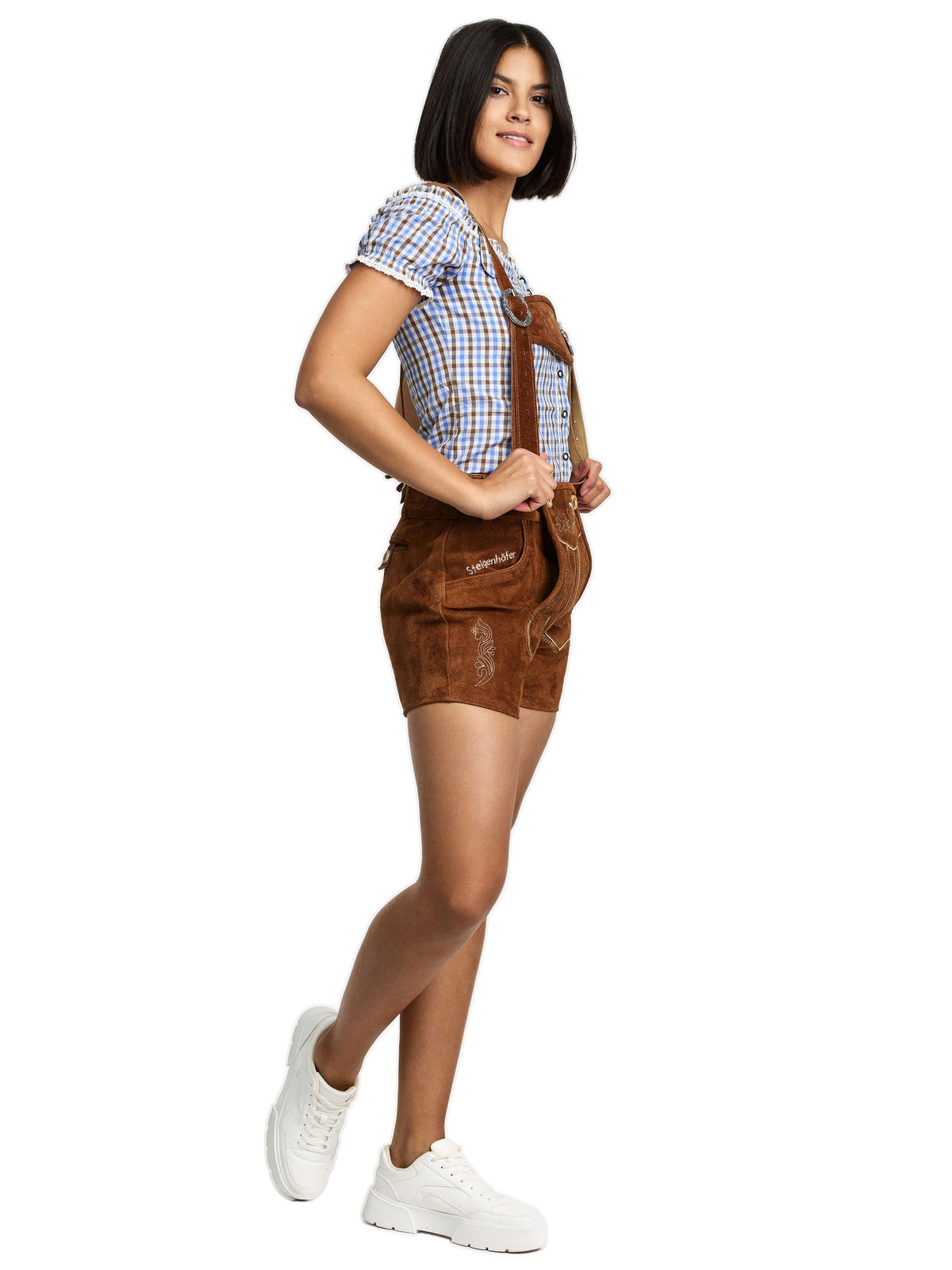 Steigenhöfer Traditionelle Leder-Hotpants für Damen mit Trägern