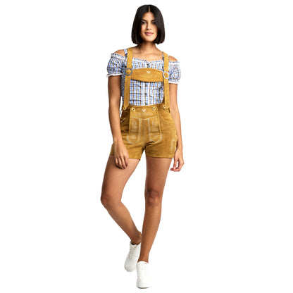 Steigenhöfer Traditionelle Leder-Hotpants für Damen mit Trägern