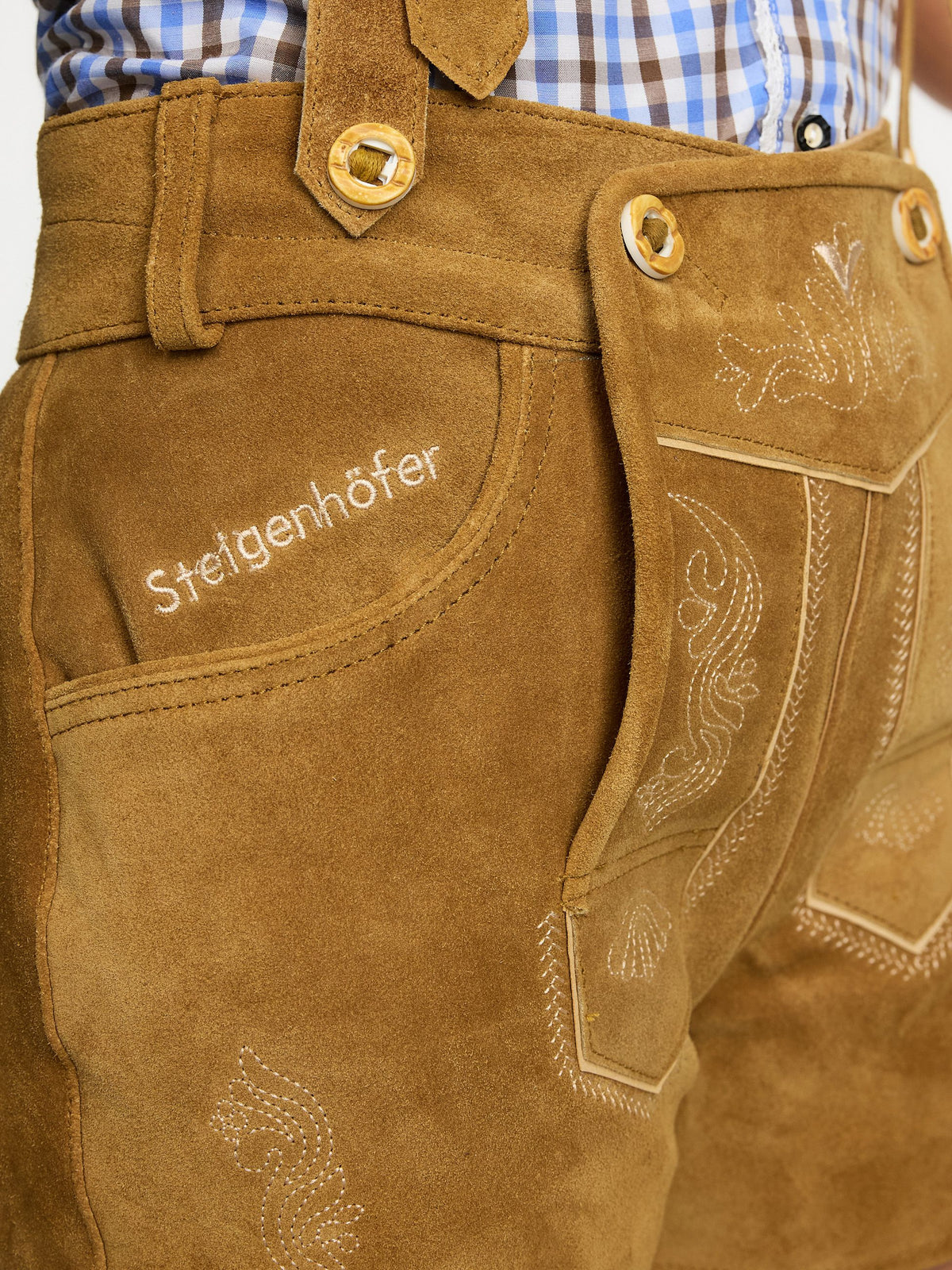 Steigenhöfer Traditionelle Leder-Hotpants für Damen mit Trägern
