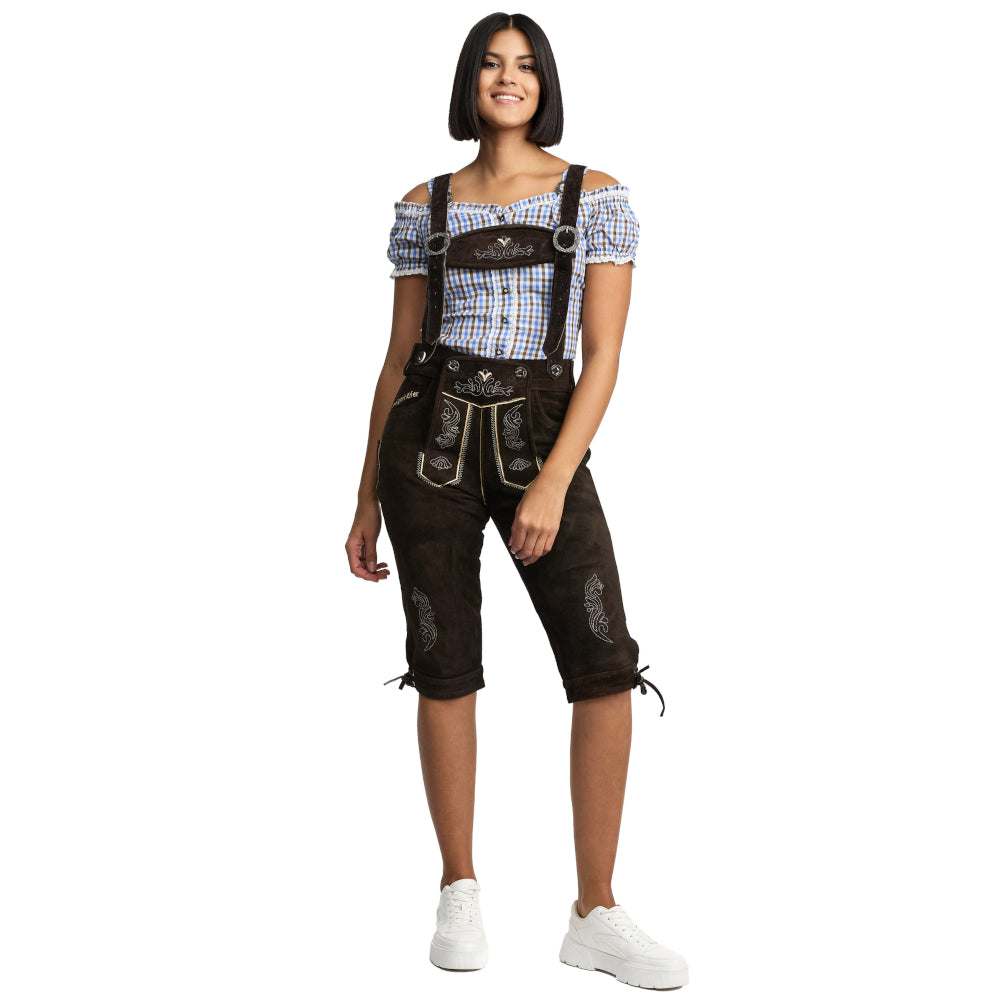 Steigenhöfer Traditionelle Kniebund-Lederhose für Damen mit Trägern