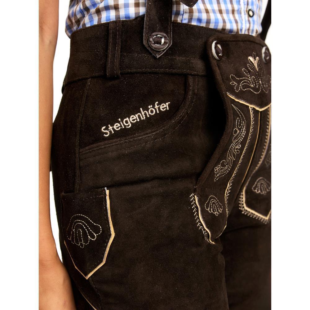 Steigenhöfer Traditionelle Kniebund-Lederhose für Damen mit Trägern