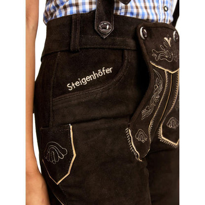 Steigenhöfer Traditionelle Kniebund-Lederhose für Damen mit Trägern