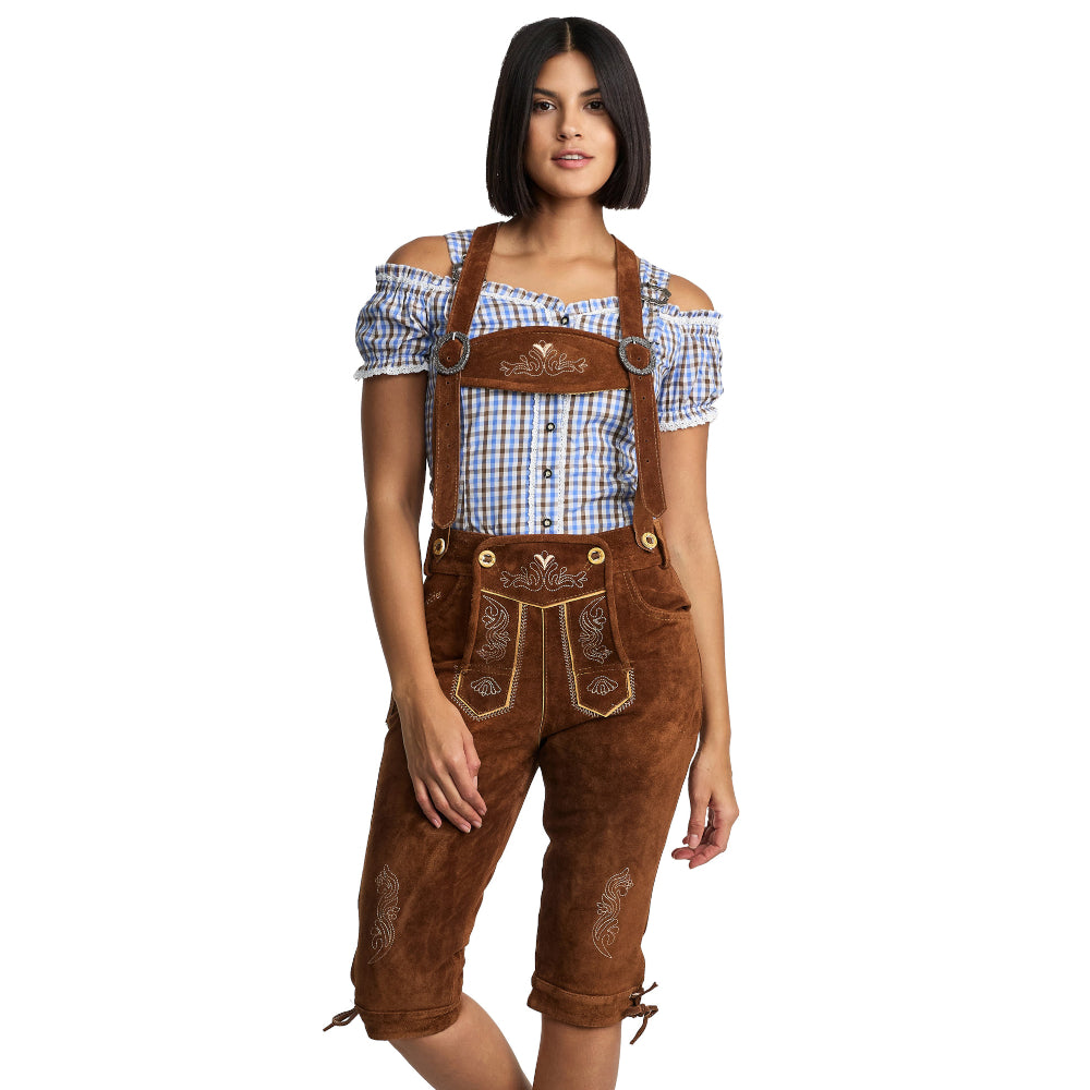 Steigenhöfer Traditionelle Kniebund-Lederhose für Damen mit Trägern