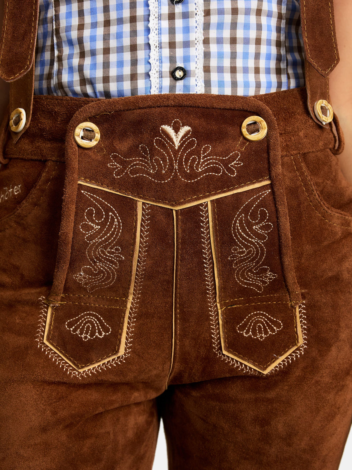 Steigenhöfer Traditionelle Kniebund-Lederhose für Damen mit Trägern