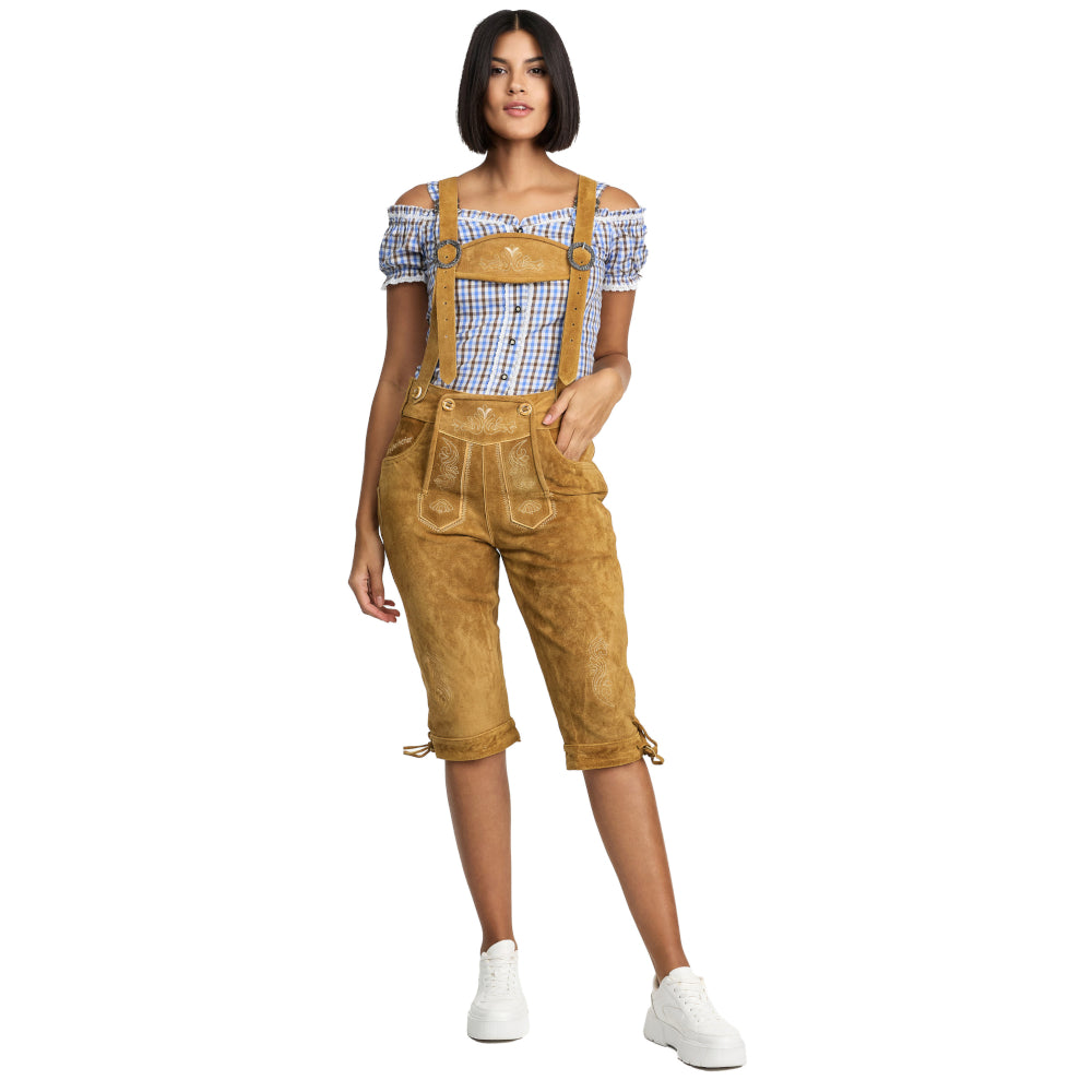 Steigenhöfer Traditionelle Kniebund-Lederhose für Damen mit Trägern