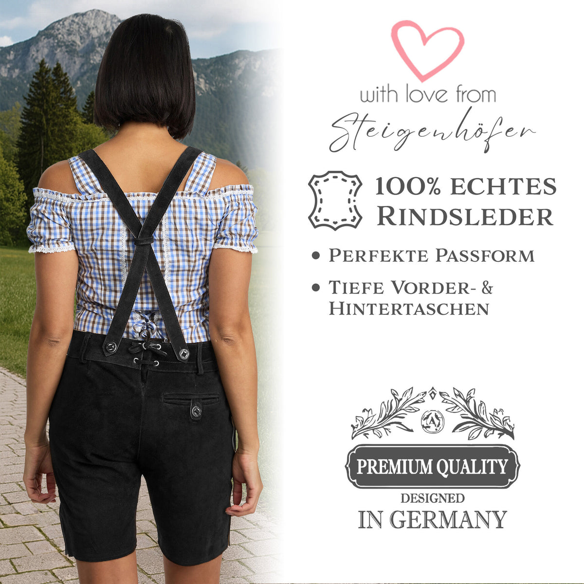 Steigenhöfer Traditionelle Lederhose für Damen mit Trägern