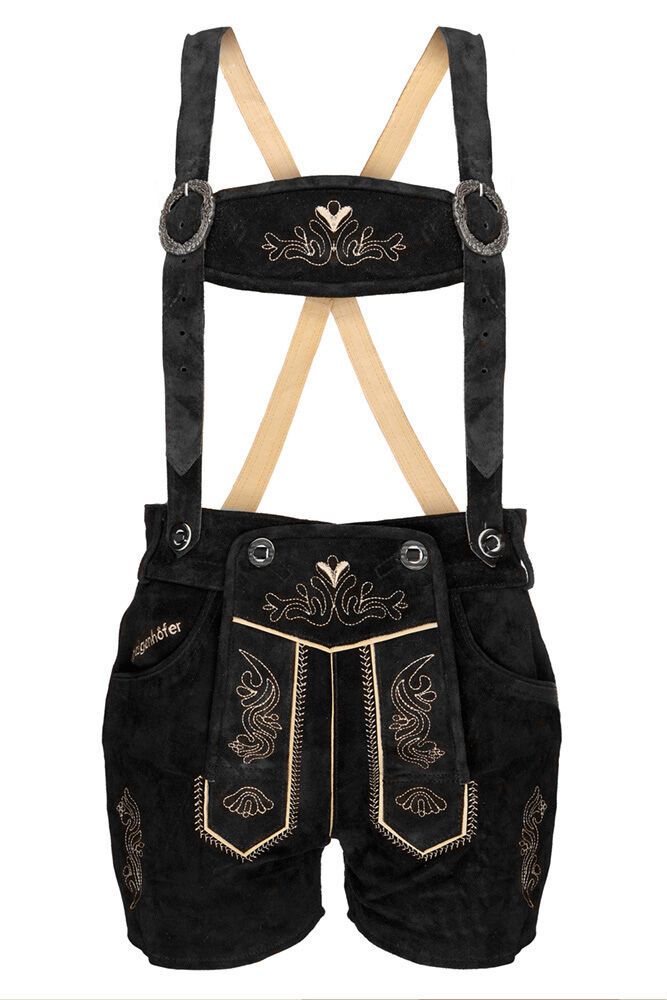 Steigenhöfer Traditionelle Leder-Hotpants für Damen mit Trägern