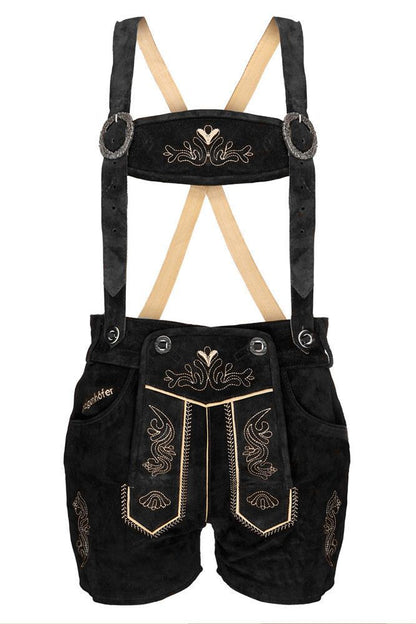 Steigenhöfer Traditionelle Leder-Hotpants für Damen mit Trägern