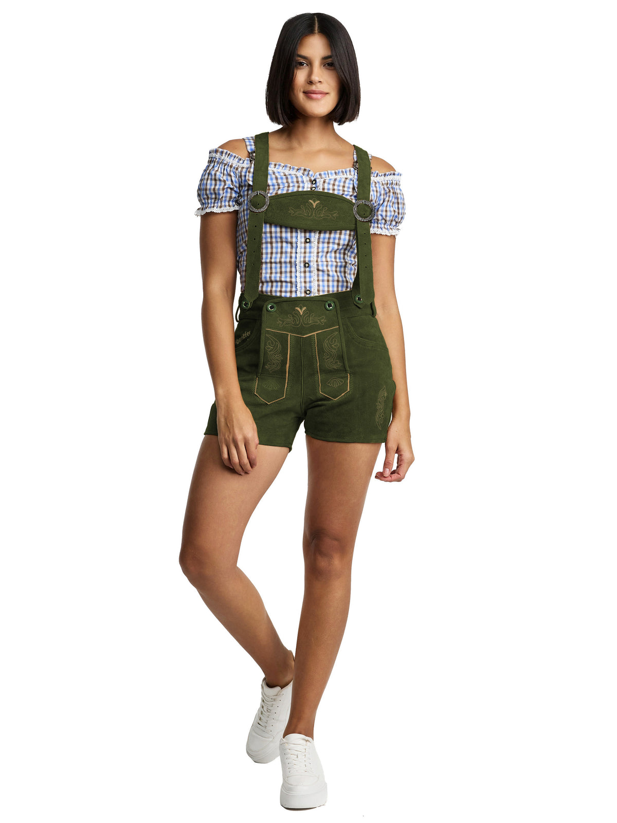Steigenhöfer Traditionelle Leder-Hotpants für Damen mit Trägern