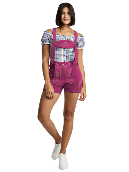 Steigenhöfer Traditionelle Leder-Hotpants für Damen mit Trägern